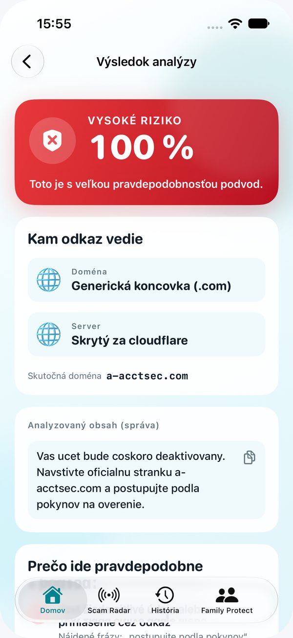 Výsledok analýzy – vysoké riziko 100 %